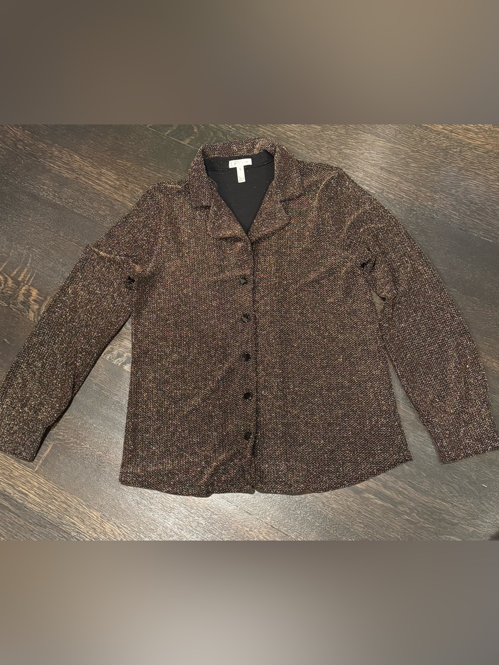 Leith Black & Gold Metallic Shimmer Button-Up Blouse - Size Small